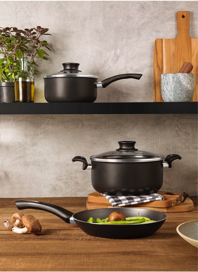 TRAMONTINA Since 1911,Made in Brazil- Paris+ 5 Pieces Black Aluminum Cookware Set with Interior and Exterior Starflon Excellent PFOA Free Nonstick Coating,  - Image 3