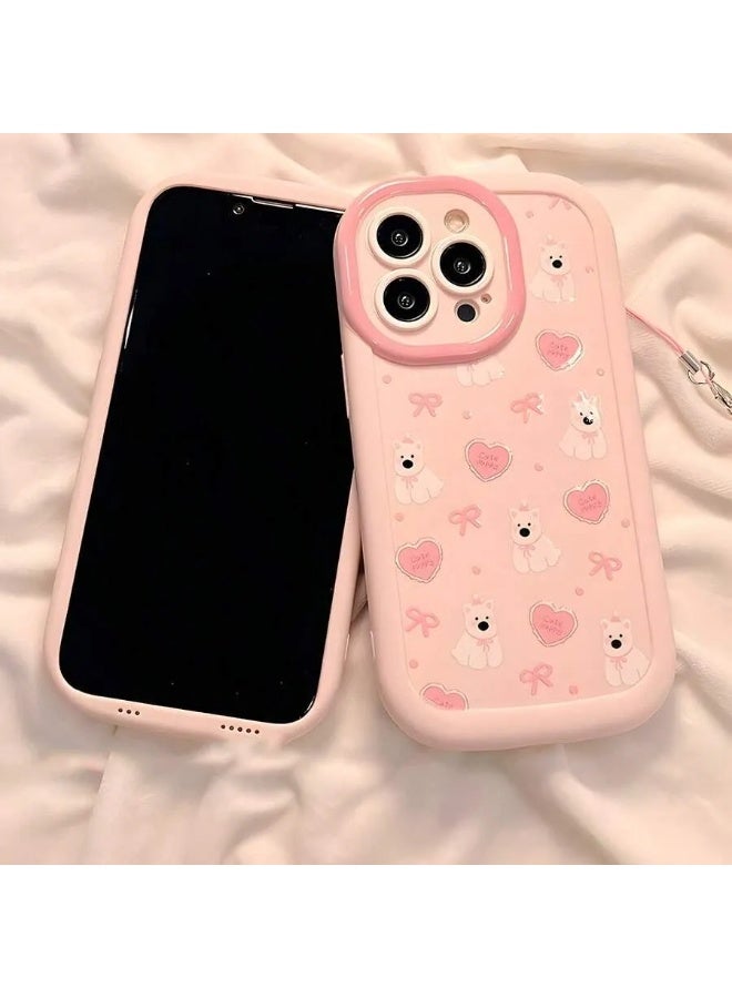 شي إن كفر هاتف بصورة كلب جميل وفيونكة وردية، يمكن مطابقته مع تعليقة هاتف بنفس الطراز، متوافق مع هواتف ايفون ١٣ بروماكس - Image 2