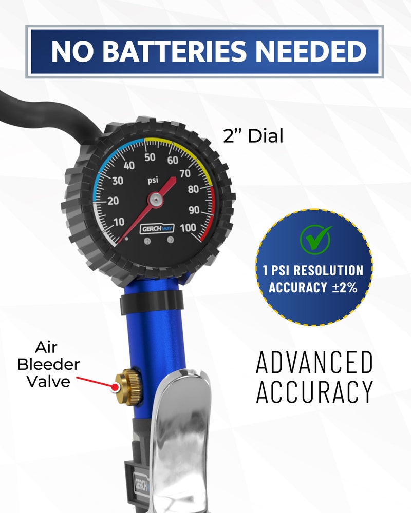 GERCHWAY Presta Valve Adaptor Pump with Removable Schrader to Presta Valve Air Chuck – Accurate Bike Tire Inflator & Pressure Gauge for Air Compressor, 100 PSI - Image 5