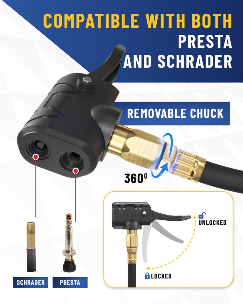 GERCHWAY Presta Valve Adaptor Pump with Removable Schrader to Presta Valve Air Chuck – Accurate Bike Tire Inflator & Pressure Gauge for Air Compressor, 100 PSI - Image 3