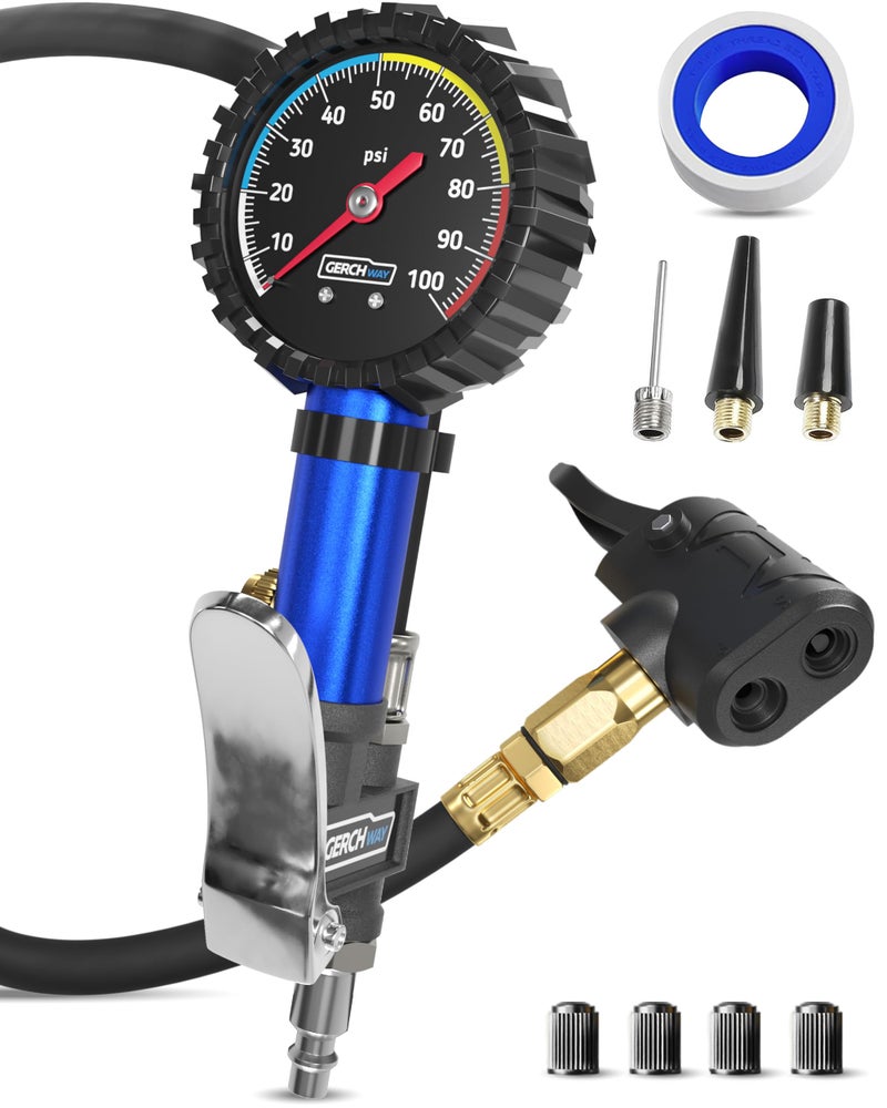 GERCHWAY Presta Valve Adaptor Pump with Removable Schrader to Presta Valve Air Chuck – Accurate Bike Tire Inflator & Pressure Gauge for Air Compressor, 100 PSI - Image 1