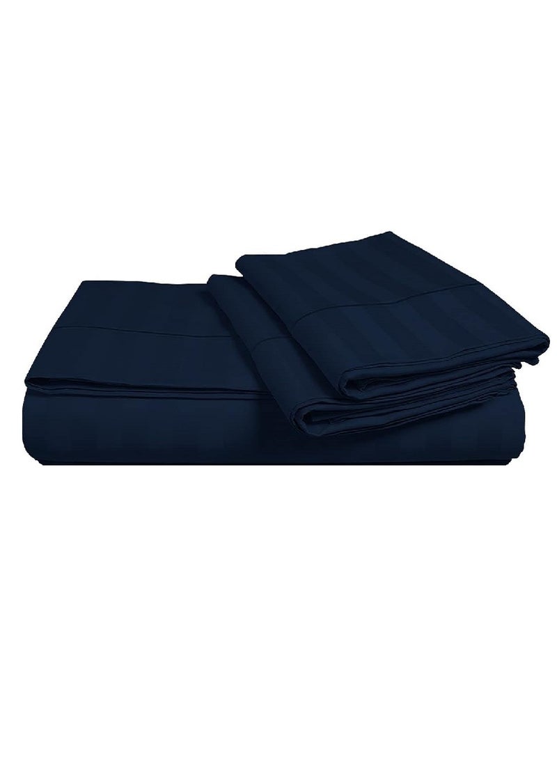 Blueberry Single Size Stripe Bed Sheet Set 100% Cotton Premium Quality 90x190+15cm - Image 1