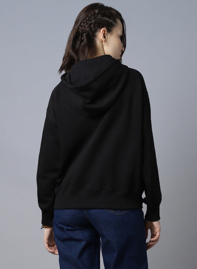 HIGH STAR Women's Black Cotton Blend Printed Oversized Sweatshirt  - Image 5