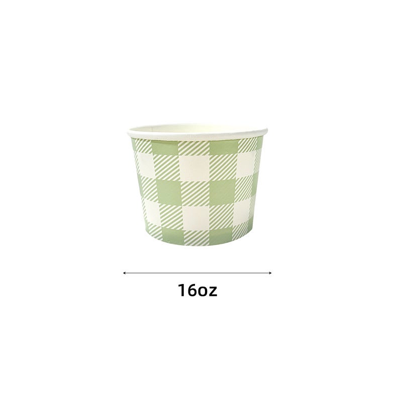 Colorful Plaid Disposable Tableware Set for Birthday 16oz 10 green checkered paper bowls