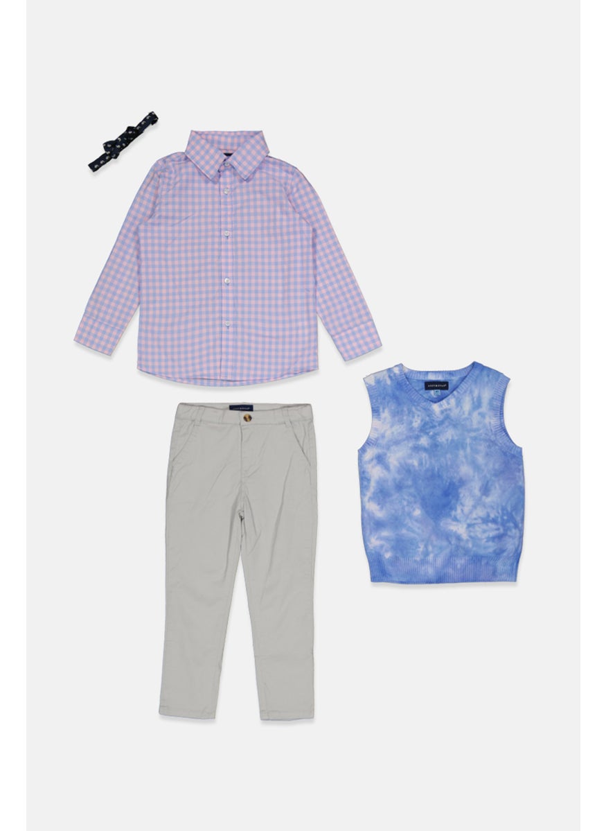 Andy & Evan Kids Boy 4 Piece Long Sleeve Casual Shirt And Pants Set, Multicolor  - Image 1