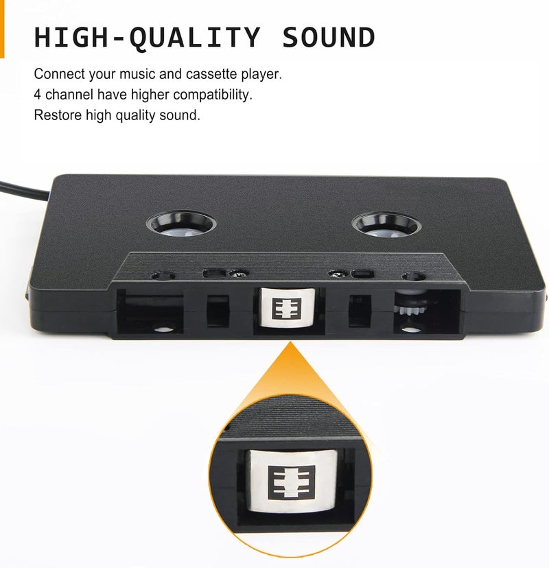 klarako 3.5mm Car Cassette Tape Adapter, Retro Tape Changer Music Enjoyment with 24K Gold Plated Connector Support Mobile Phones Tablets MP3 for Vintage Cars Stereo 4 Channel Output - Image 3