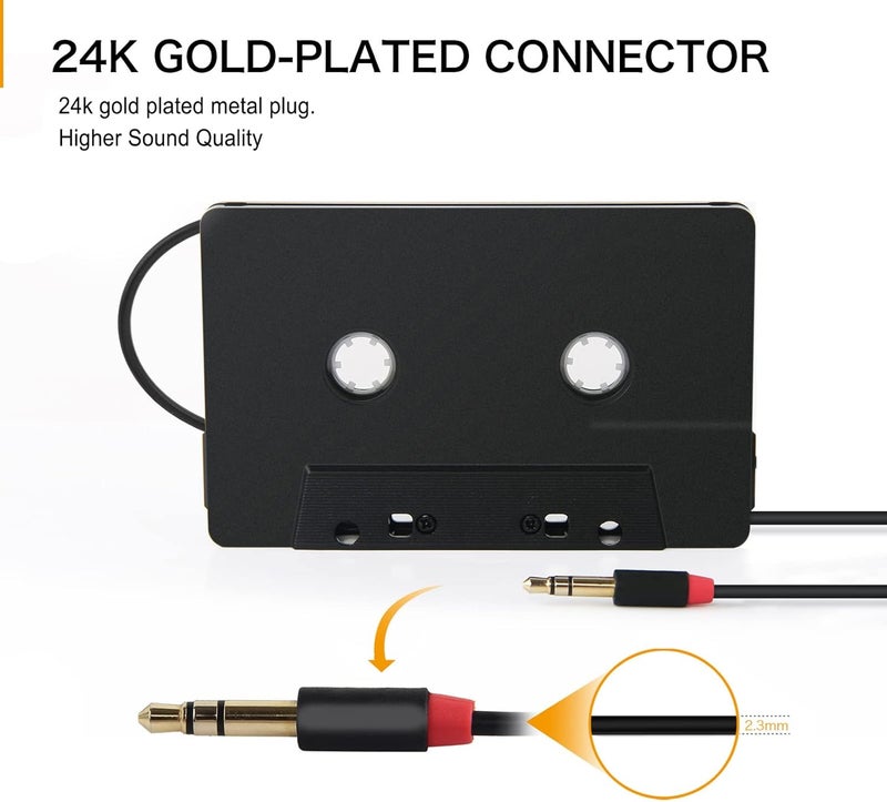 klarako 3.5mm Car Cassette Tape Adapter, Retro Tape Changer Music Enjoyment with 24K Gold Plated Connector Support Mobile Phones Tablets MP3 for Vintage Cars Stereo 4 Channel Output - Image 2