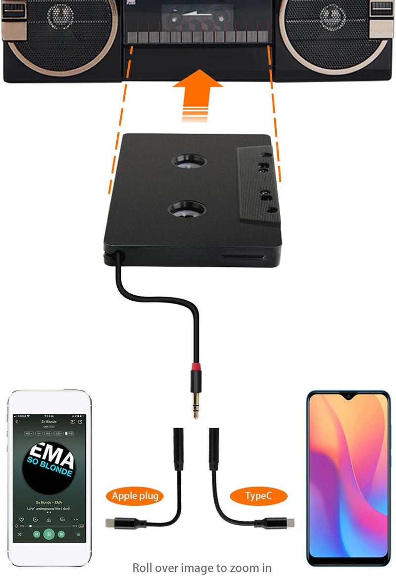 klarako 3.5mm Car Cassette Tape Adapter, Retro Tape Changer Music Enjoyment with 24K Gold Plated Connector Support Mobile Phones Tablets MP3 for Vintage Cars Stereo 4 Channel Output - Image 5