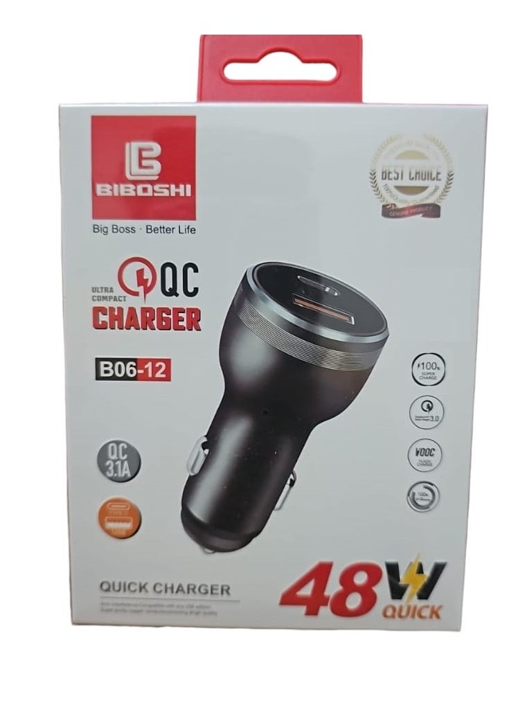 BIBOSHI - Fast Car Charger with Two USB and Type C Ports 48 Watts from Biboshi - Image 1