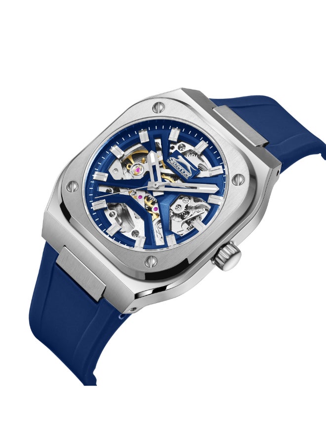 سلازنجر ساعة رجالية أوتوماتيكية بسوار سيليكون أزرق داكن - Image 4