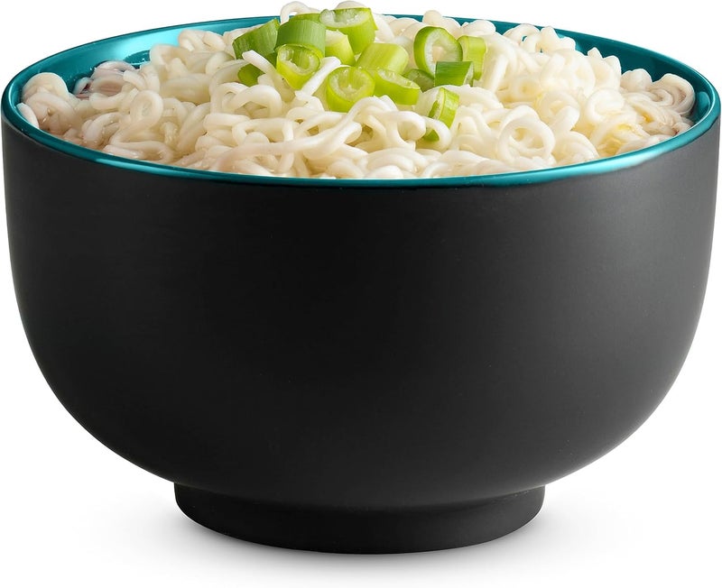 Kook Ramen Bowl, Japanese Bowls, Noodle Bowls, Large Soup Bowl, Ceramic, Large Capacity, For Ramen, Pho, Udon, Soba, Microwave and Dishwasher Safe, 34 oz, Set of 4 (Black/Teal) - Image 2