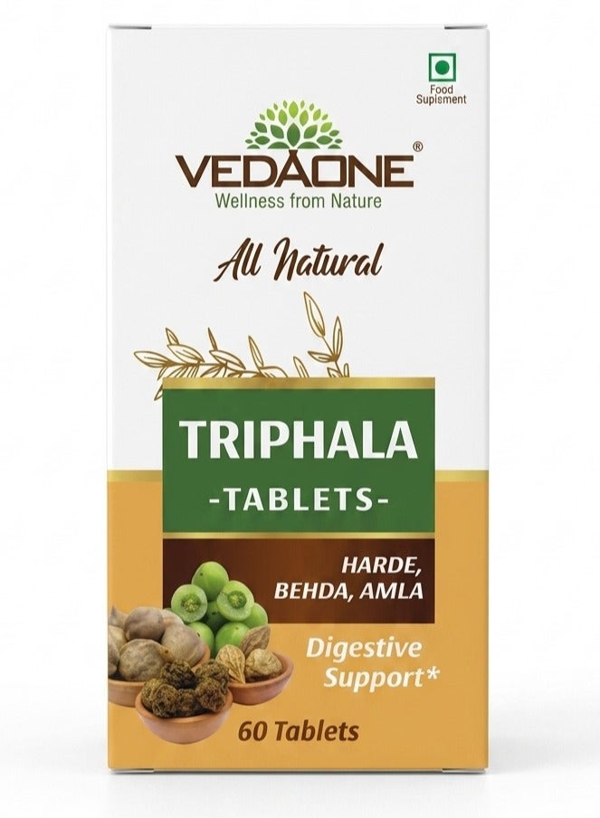 VEDAONE Triphala Tablets Natural Digestive Support with Harde Behda & Amla 60 Tablets Detox Digestion Immunity & Liver Health - Image 1