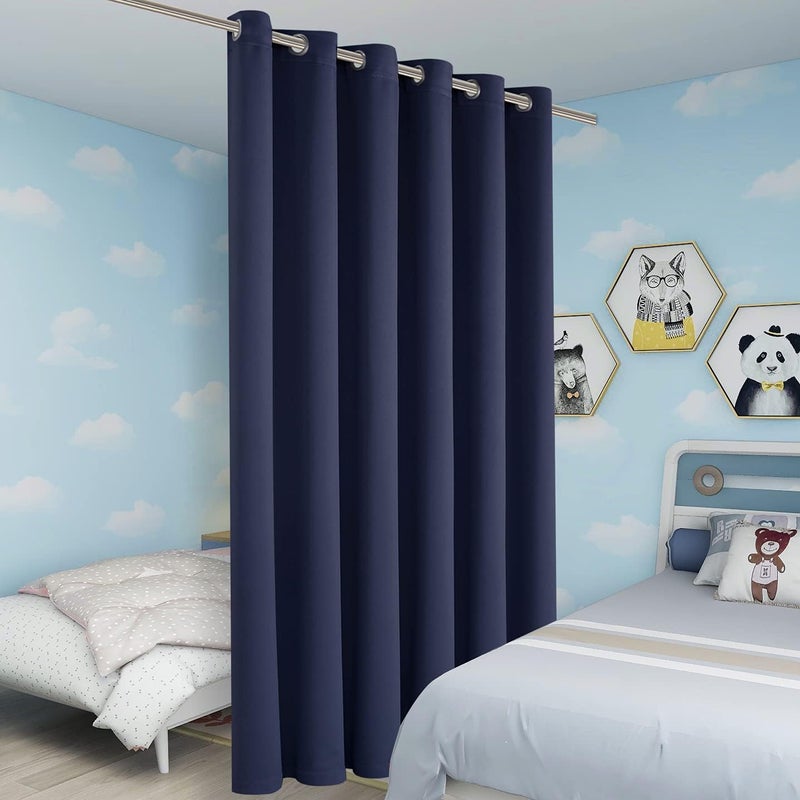 BONZER Room Divider Curtain Total Privacy Wall Wide Thermal Insulated Blackout Curtains for Slide Window, 108L x 70W Inch (9L x 5.8W ft), 1 Panel, Navy - Image 5