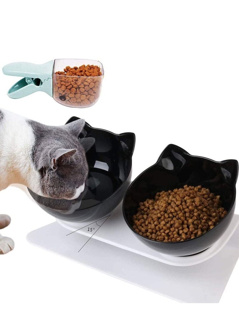 Elevated Double Cat Bowl Pet Feeding 15°Tilted Raised  Stress-Free Suit for Small Dogs Feeder - Image 1