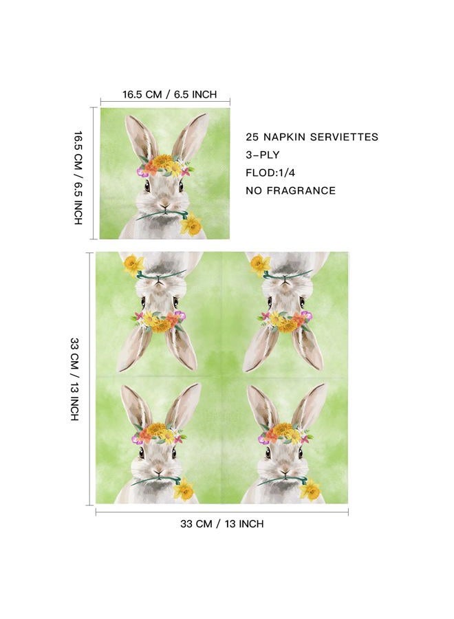 WRAPAHOLIC 25Pcs Easter Napkins - 3-Ply Adorable Easter Rabbits Disposable Luncheon Paper Napkins for Easter, Baby Shower, Spring Party Supplies - 6.5 x 6.5 In - Image 2
