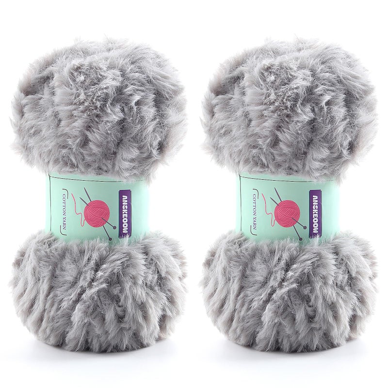 DAERBOF 2 Skeins Soft Chunky Fluffy Fuzzy Faux Fur Yarn for Crocheting Eyelash Furry Yarn for Knitting Blankets Scarves and Sweaters 35 Oz75 Yards Per RollDark Grey - Image 3