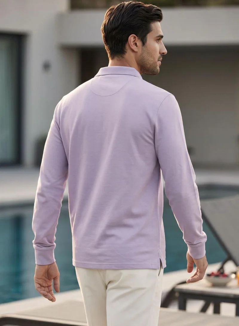 Dennis Lingo Men Lilac Cotton Blend Solid Regular T-Shirt
