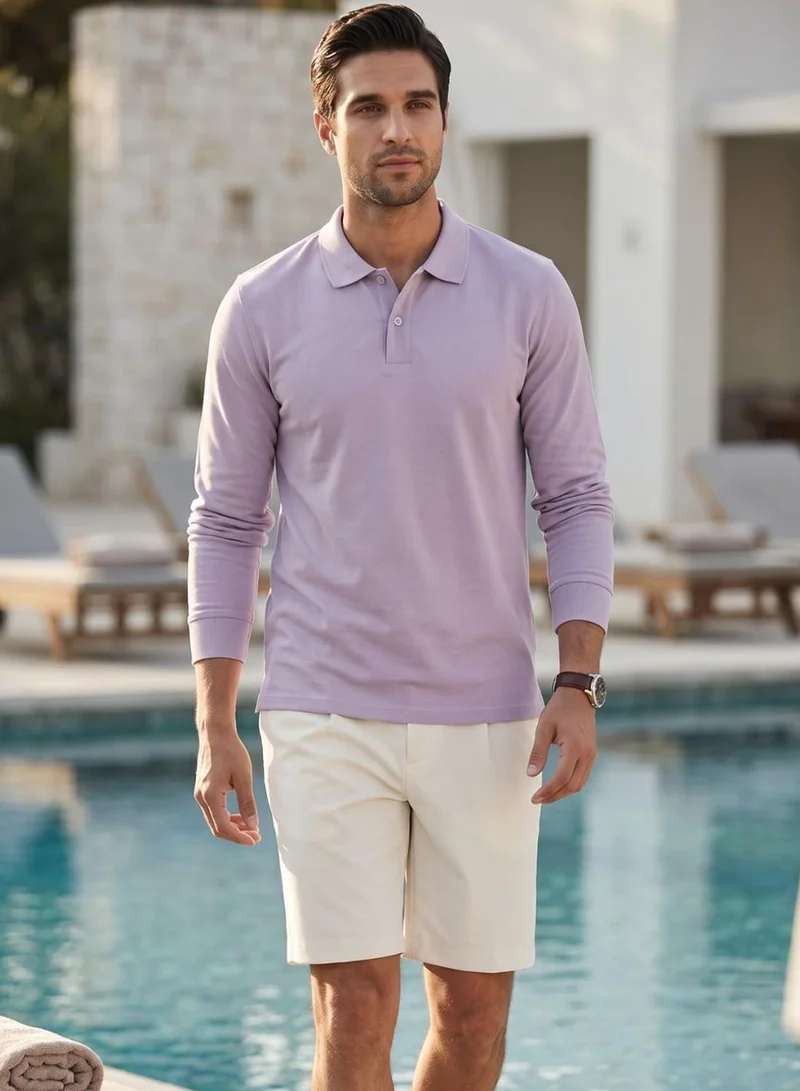 Dennis Lingo Men Lilac Cotton Blend Solid Regular T-Shirt