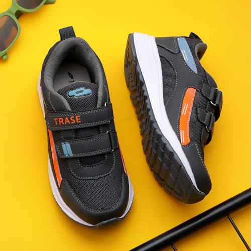 TRASE Sports Shoes for Kids | Running Shoes for Boys & Girls with Hook & Loop | Anti-Skid Comfortable Lightweight Footwear with Breathable Fabric (Grey-Orange, 13 UK) - Image 5