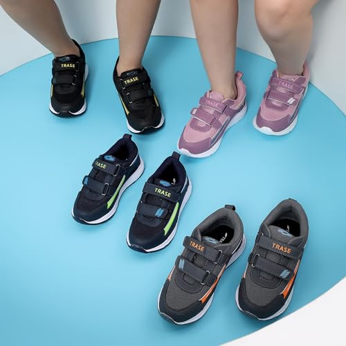 TRASE Sports Shoes for Kids | Running Shoes for Boys & Girls with Hook & Loop | Anti-Skid Comfortable Lightweight Footwear with Breathable Fabric (Grey-Orange, 13 UK) - Image 3