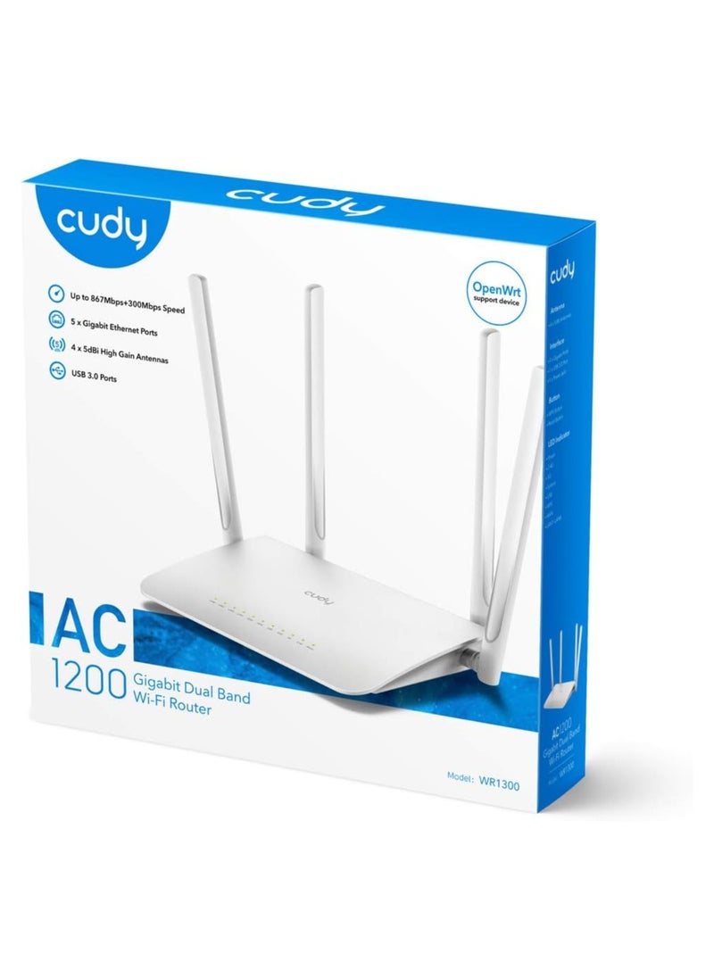 cudy - AC1200 Gigabit Smart WiFi Router, 5GHz Dual Band Wireless Internet Router, 1200Mbps LAN, 5 dBi Antenna for Long Range, VPN, Guest WiFi and AP Mode, WR1300 - Image 1