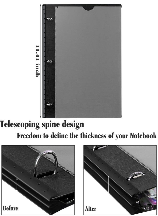 INFUN All-in-one Telescoping Binder Notebook, Refillable 3 Ring Notebook Binder with 1 Plastic Movable Pocket Folder,5 Plastic Subject dividers and Graph Paper and College Ruled Paper- Black - Image 5