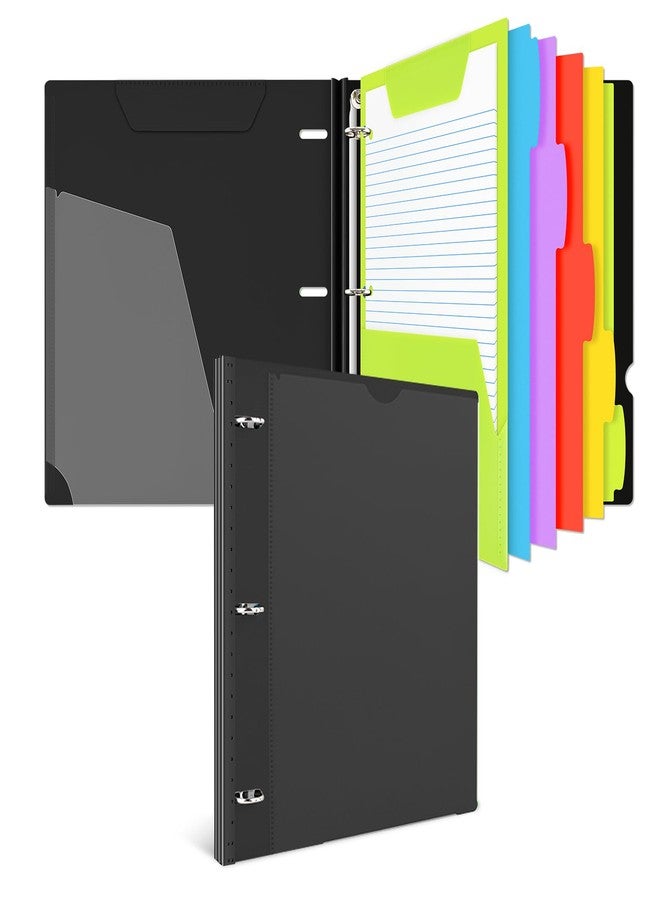 INFUN All-in-one Telescoping Binder Notebook, Refillable 3 Ring Notebook Binder with 1 Plastic Movable Pocket Folder,5 Plastic Subject dividers and Graph Paper and College Ruled Paper- Black - Image 1