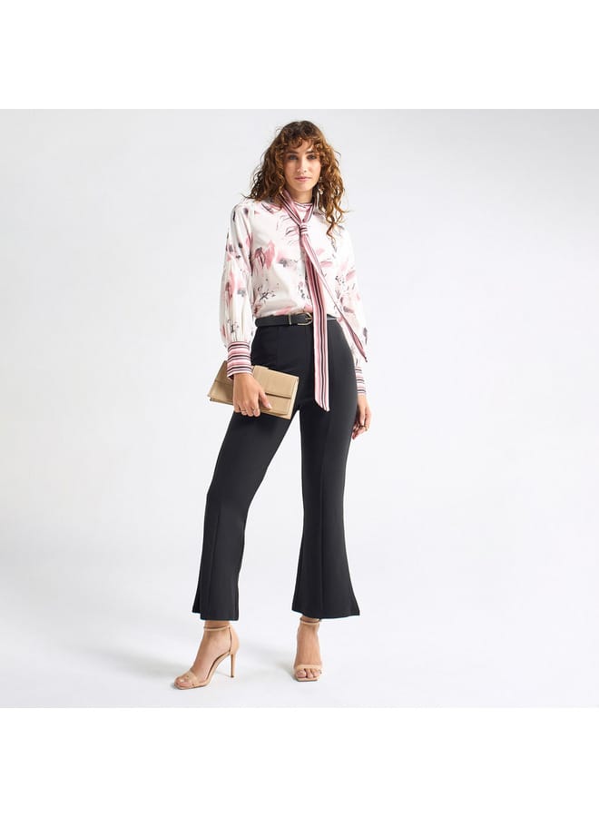 Splash FAV All-Over Floral Print Top with Mandarin Collar and Long Sleeves  - Image 2