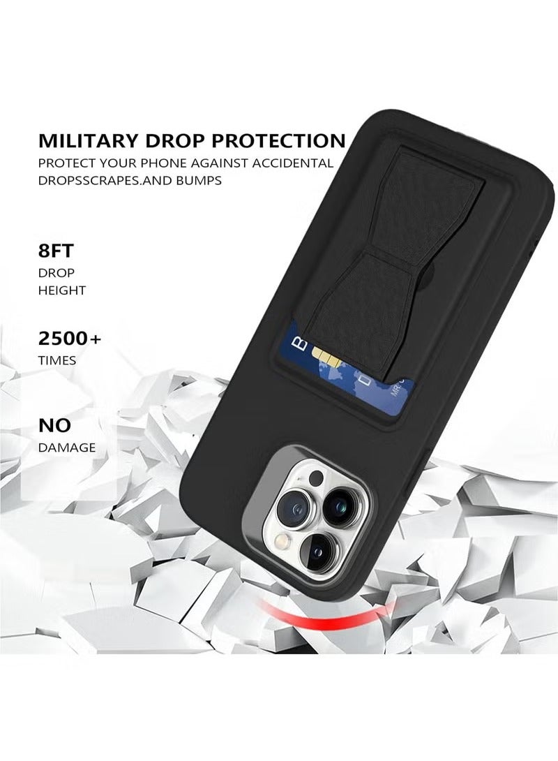 MIGOFAST Leather Card Holder Case Compatible with iPhone 16 Pro Max 6.9 inch Shockproof Leather Back Card Storage Plus Phone Stand - Image 3