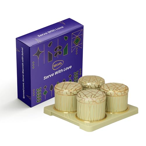 SELVEL Giving shape to life! Royal Linex Airtight Dry Fruit Container Tray Set - 4 Pieces (450Ml), Lime Green Polypropylene with Luxurious Gold Foil Embellishments Perfect for Diwali Gifting - Image 2