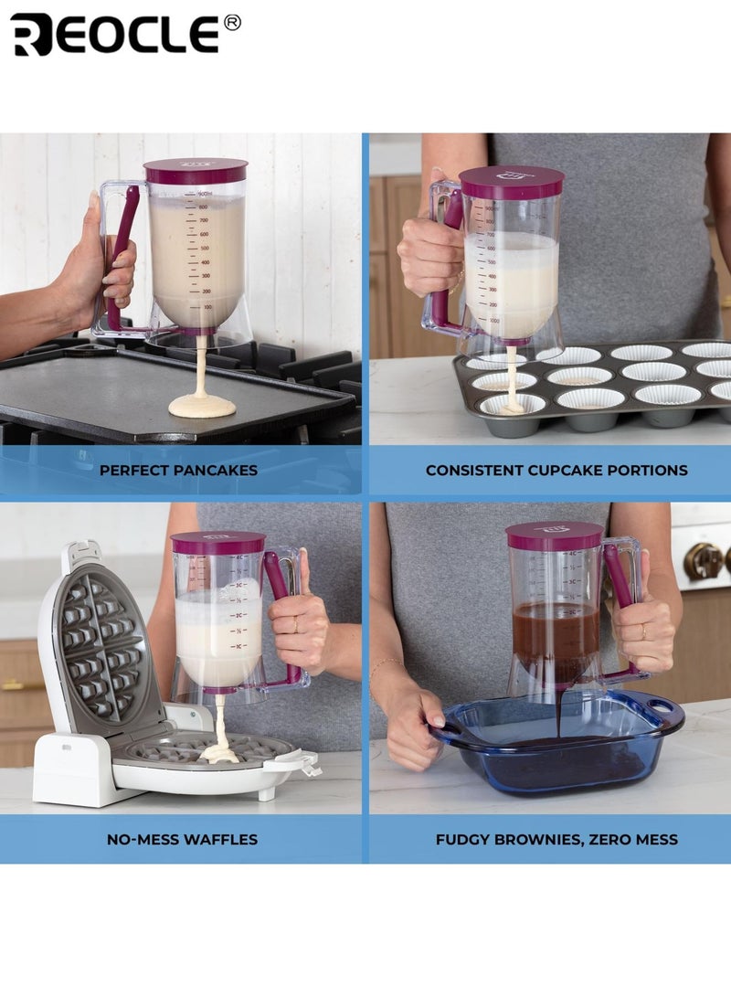 ريوكل موزع خليط كب كيك سهل الصب مع علامات قياس بلاستيكي غير لاصق سهل التنظيف تصميم موفر للمساحة مثالي للكب كيك والوافل والكعك والبان كيك - Image 5