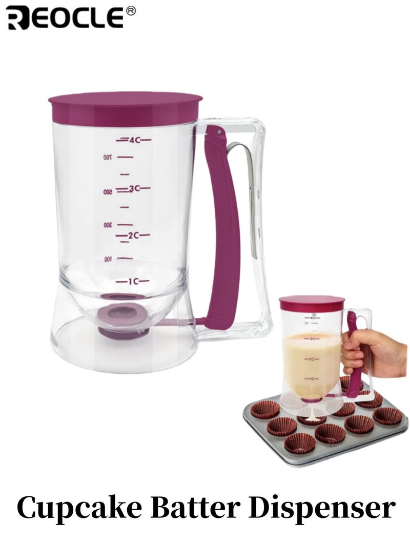 ريوكل موزع خليط كب كيك سهل الصب مع علامات قياس بلاستيكي غير لاصق سهل التنظيف تصميم موفر للمساحة مثالي للكب كيك والوافل والكعك والبان كيك - Image 1