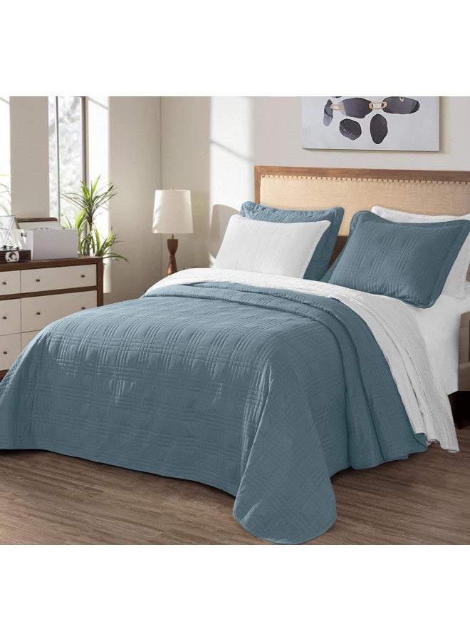Chezmoi Collection Kingston 3-Piece Oversized Bedspread Coverlet Set (King, Blue) - Image 1