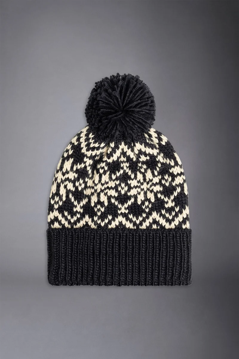 Men's cap with pompom - White/DK Blue