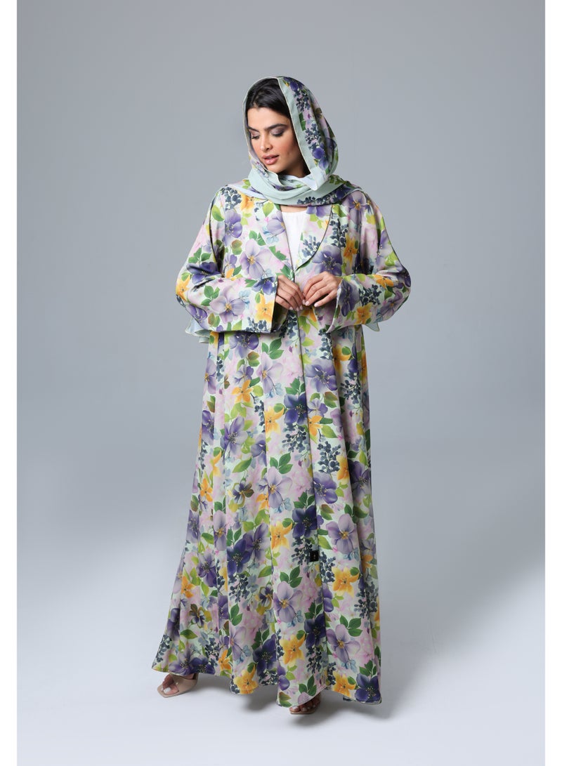 اكسا عباية عنق بليزر نقوش ورود - Image 1