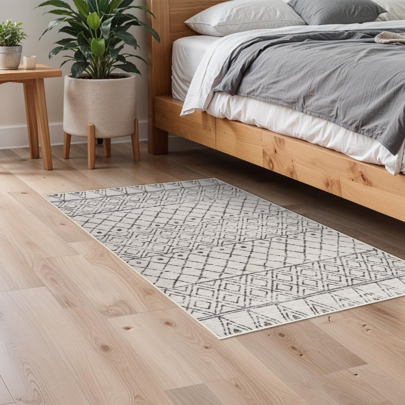 BYYVOO 2x3 Entryway Rug Washable - Moroccan Small Area Rugs for Entryway Low Pile Indoor Mat Non Slip with Rubber Backing Thin Area Rug Pet Friendly for Front Door Kitchen Bedroom 2x3 Geo Grey - Image 3
