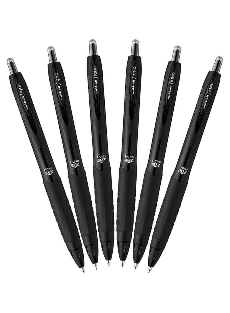 Uniball Uni-Ball Signo 307 Retractable Gel Ink Pen, 6-Count (Medium, Black)  - Image 1