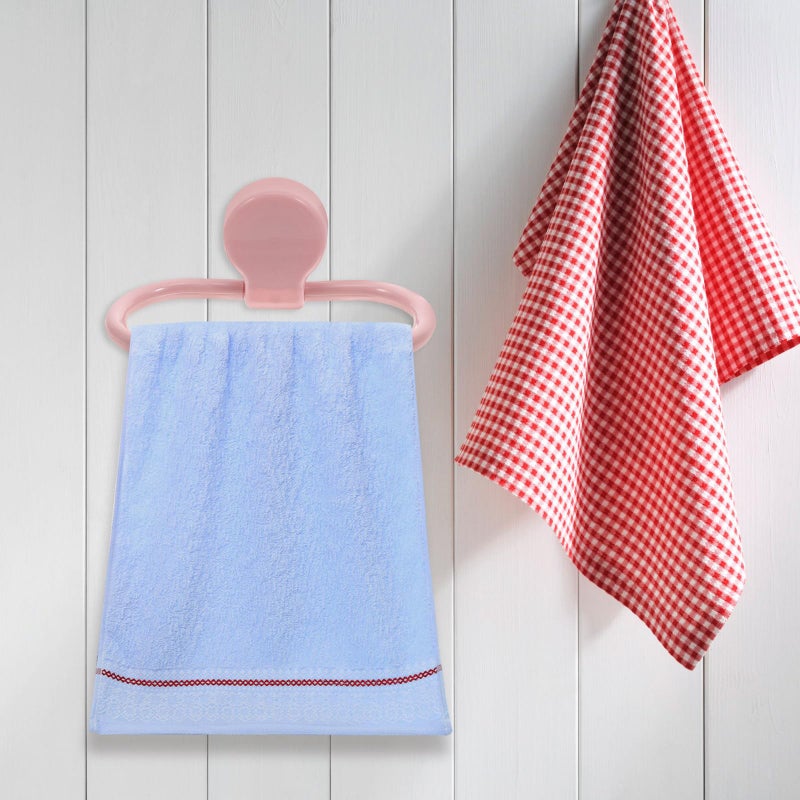 حلقات المناشف ذاتية اللصق حوامل مثبتة على الحائط باللون الوردي والأبيض توفير المساحة بدون حفر - Image 5
