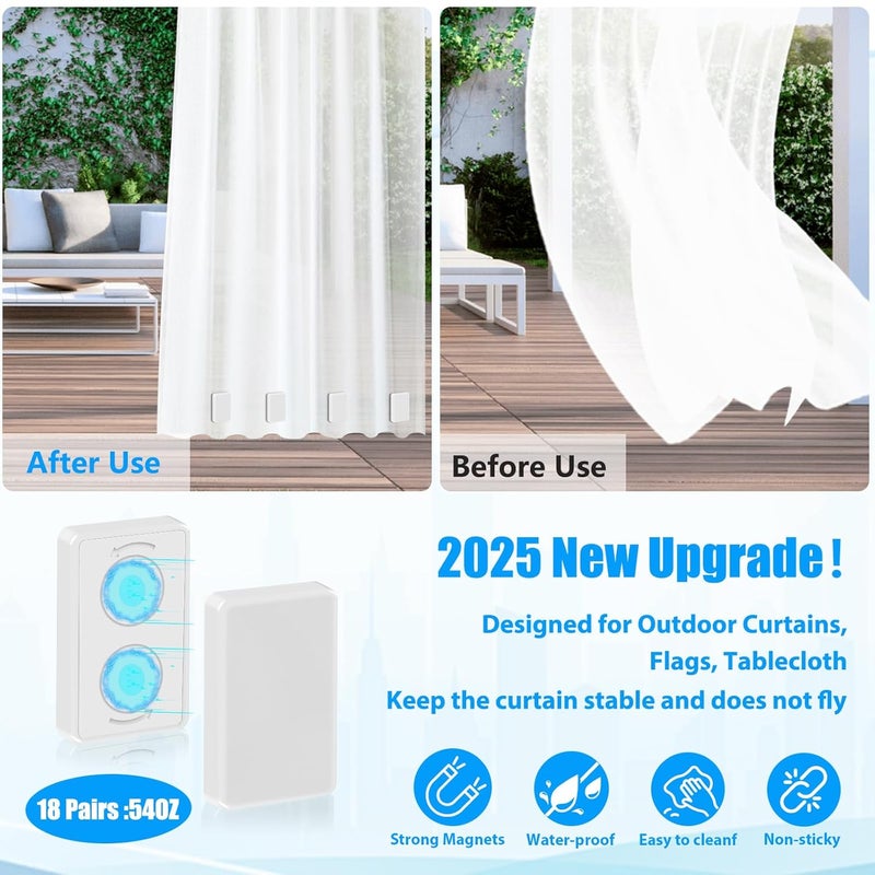 ANGAR 36pcs Outdoor Curtain Weights, Waterproof Magnetic Curtain Weights, Heavy Drapery Weights Bottom, Weighted Magnets for Heavy Wind, Shower Curtain, Garden Flag, Tablecloth (White) - Image 2
