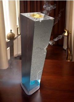 fan baytk Brown wood incense burner with silver acrylic plain mirror  - Image 1