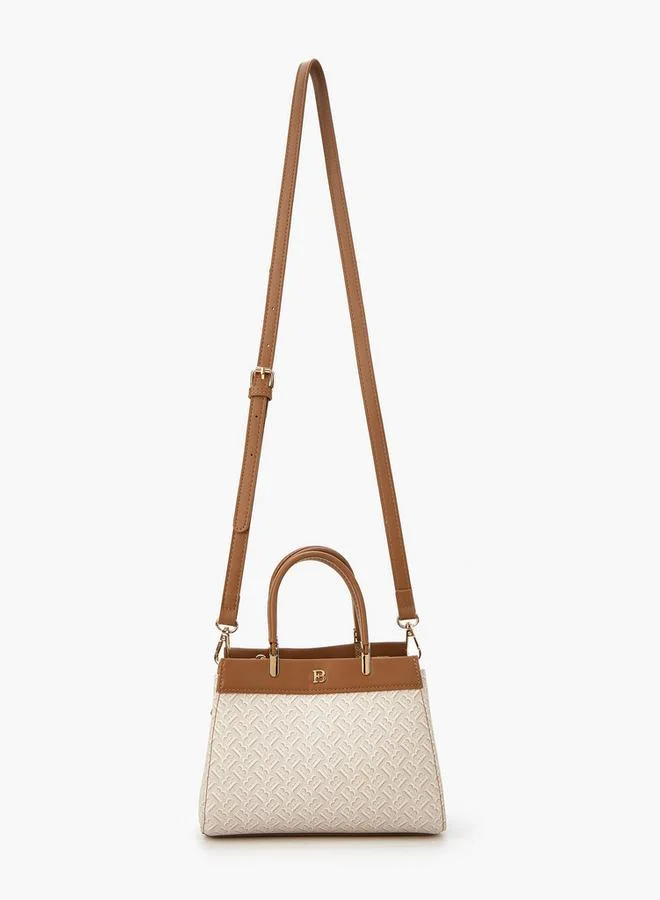Flora Bella By Shoexpress Monogram Print Tote Bag with Double Handle and Zip Closure