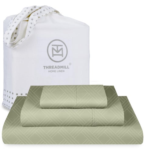 Threadmill Twin Sheets for Twin Mattress | 800 Thread Count Jacquard Celine Sage Green Sheets | 100% Cotton 3 Piece Bed Sheets | Extra Long Staple Cotton | Cotton Sheets with Elasticized Deep Pocket