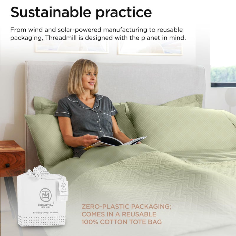 Threadmill Twin Sheets for Twin Mattress | 800 Thread Count Jacquard Celine Sage Green Sheets | 100% Cotton 3 Piece Bed Sheets | Extra Long Staple Cotton | Cotton Sheets with Elasticized Deep Pocket
