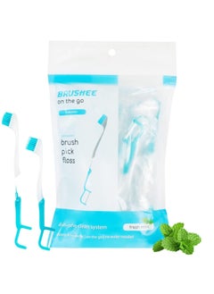 The Evolution of Oral Care | 3-in-1 Tool (Pre-Pasted Mini-Brush + Floss + Pick) | Individually Wrapped | Disposable | Prepasted Travel Toothbrushes | Small Adult Toothbrush - (24-Pack)