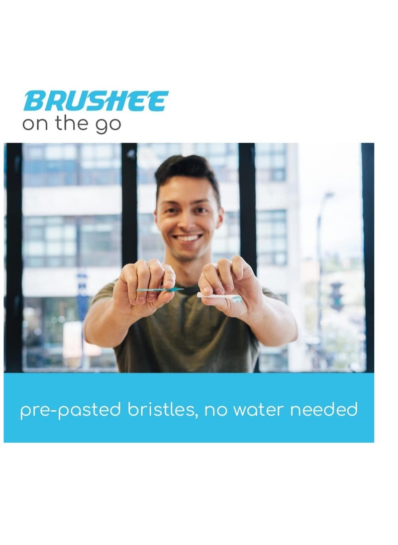 Brushee - The Evolution of Oral Care | 3-in-1 Tool (Pre-Pasted Mini-Brush + Floss + Pick) | Individually Wrapped | Disposable | Prepasted Travel Toothbrushes | Small Adult Toothbrush - (24-Pack) - Image 1