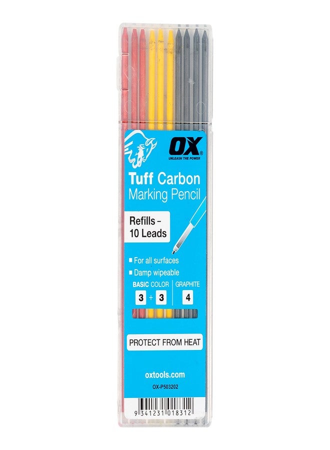 OX Tools Tuff Carbon Marking Pencil Replacement Lead 10-Pack with Red, Yellow & Graphite Lead, 2.8 mm lead, OX-P503202 - Image 1