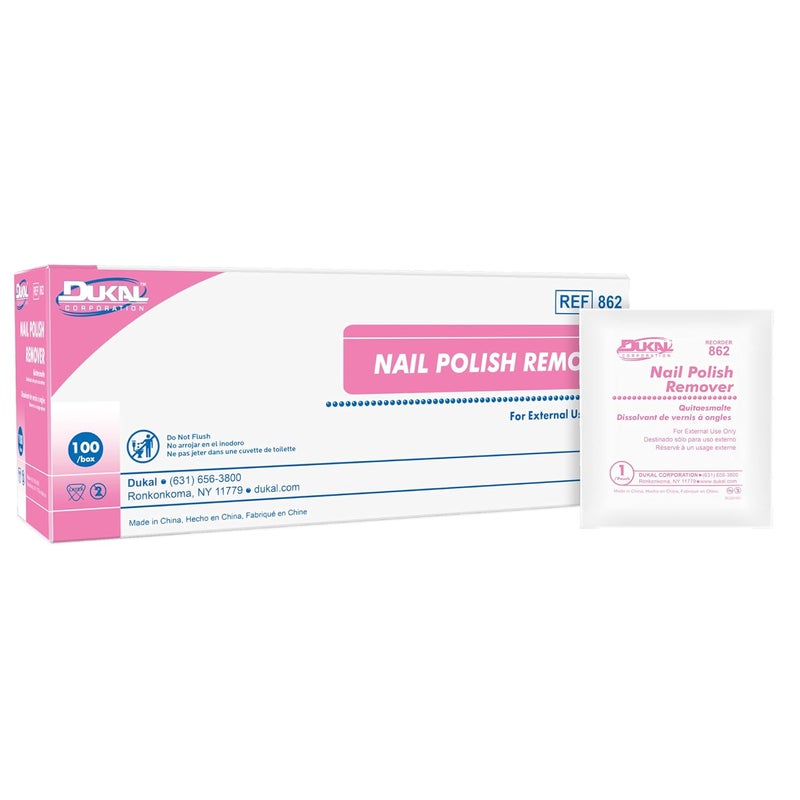 Dukal Nail Polish Remover Pads. Pack of 100 Acetone Free Remover Wipes. 2-ply Saturated Pads. Cleansing Pads. Nail Wipes. Nail Gel Remover Pads. Individually Packaged, 862