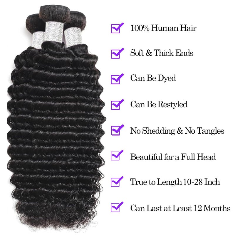 VIOLET 12A Human Hair Bundles 18 20 22 Inch Deep Wave Bundles Human Hair 100% Unprocessed Brazilian Virgin Deep Curly Weave 3 Bundles Hair Extensions for Women Natural Color - Image 2