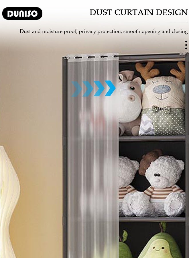 DUNISO 5-Cube Multi-Functional Closet Storage Shelves with Curtain, Cube Storage Organizer, Closet Organizer Storage, Portable Cabinet Shelving Bookshelf, DIY Bookcase, Living Room Office Closet Cubicle Rack - Image 3