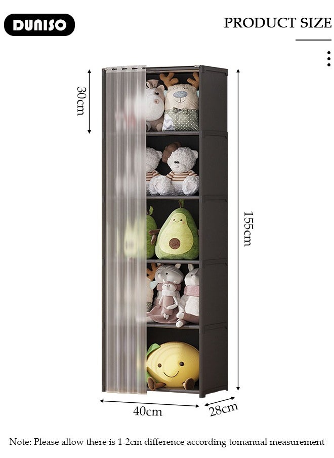 DUNISO 5-Cube Multi-Functional Closet Storage Shelves with Curtain, Cube Storage Organizer, Closet Organizer Storage, Portable Cabinet Shelving Bookshelf, DIY Bookcase, Living Room Office Closet Cubicle Rack  - Image 2